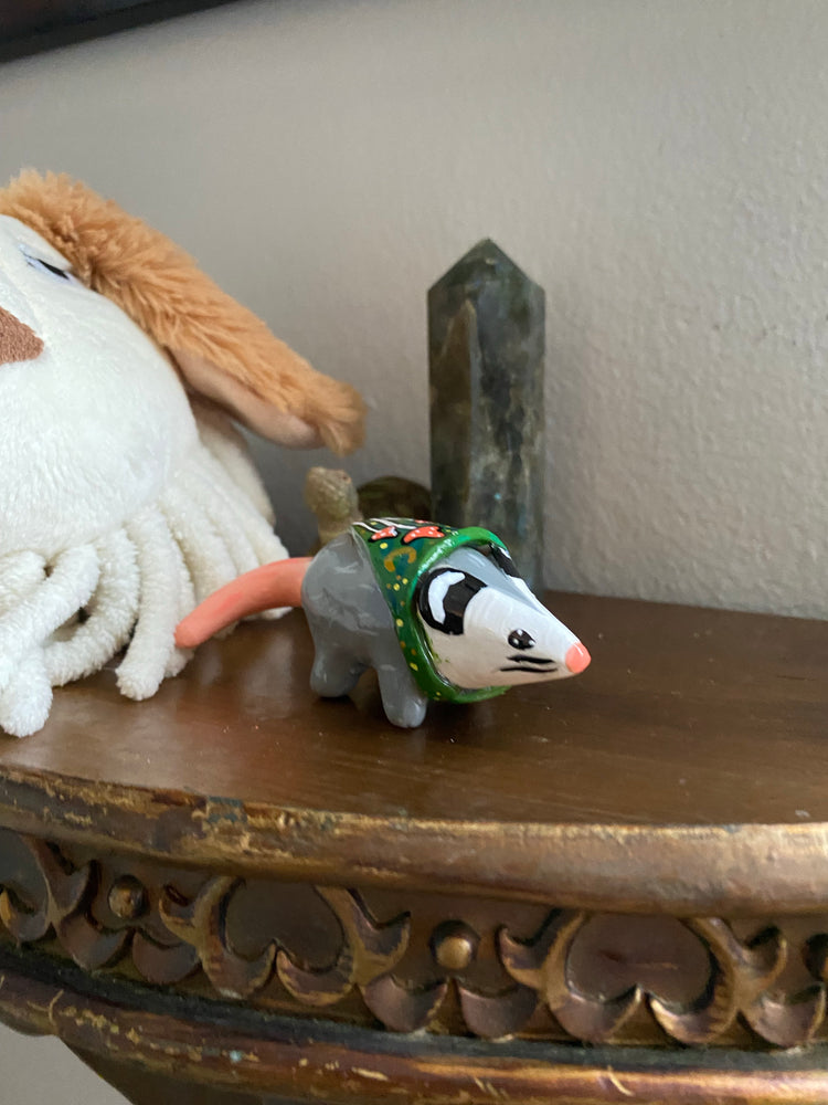 Opossum with Mushroom Sweater Figurine