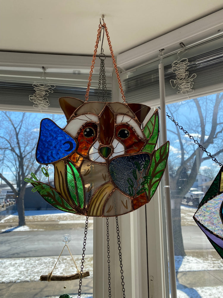 Cosmic Raccoon Stained Glass Suncatcher