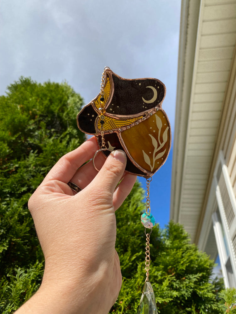 Golden Acorn Stained Glass Suncatcher- Yellow