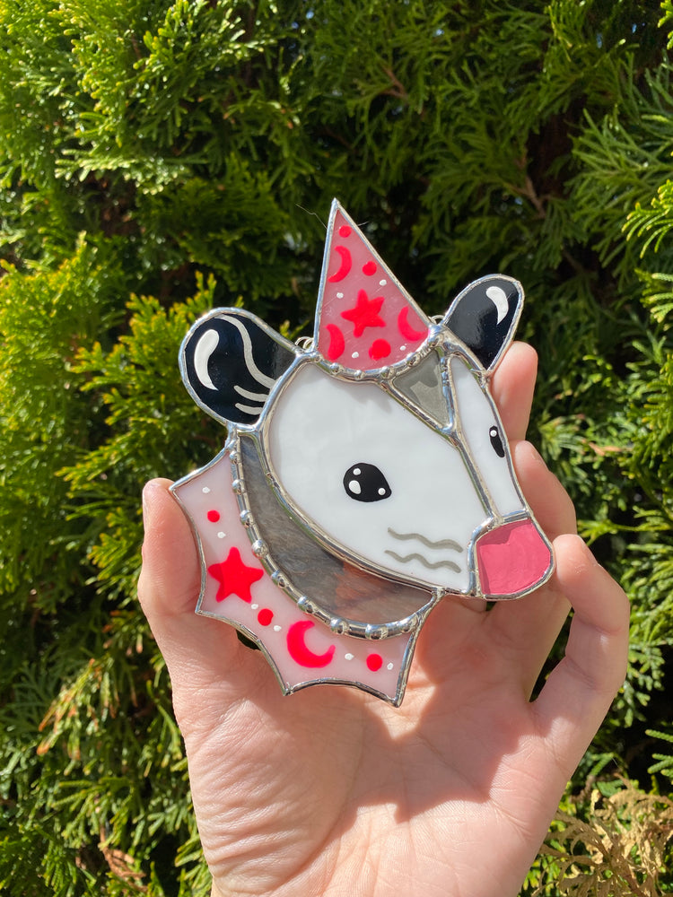 Starry Pink Opossum Mini Stained Glass Ornament