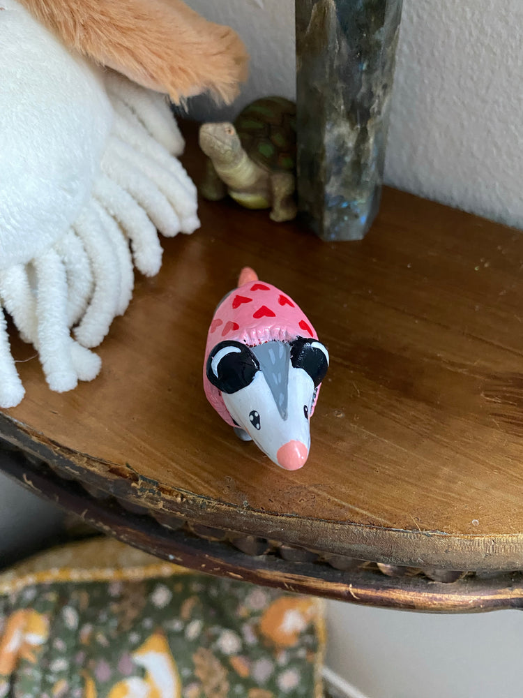 Opossum with Heart Sweater Figurine