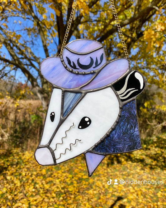 Purple Van Gogh Cowboy Opossum Suncatcher